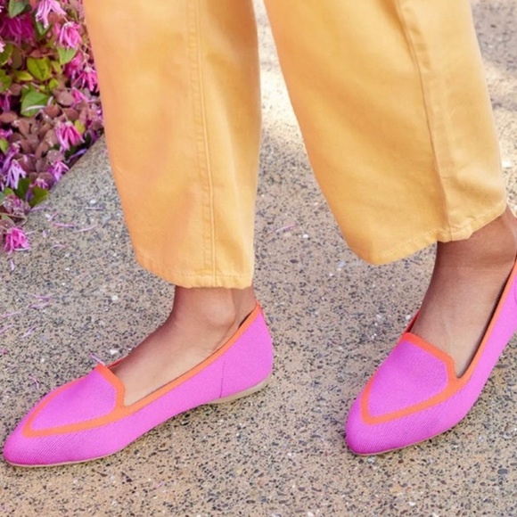 Birdies Shoes - Birdies Blackbird Tropical Washable Flats Pointed Knit Pink Orange 7.5